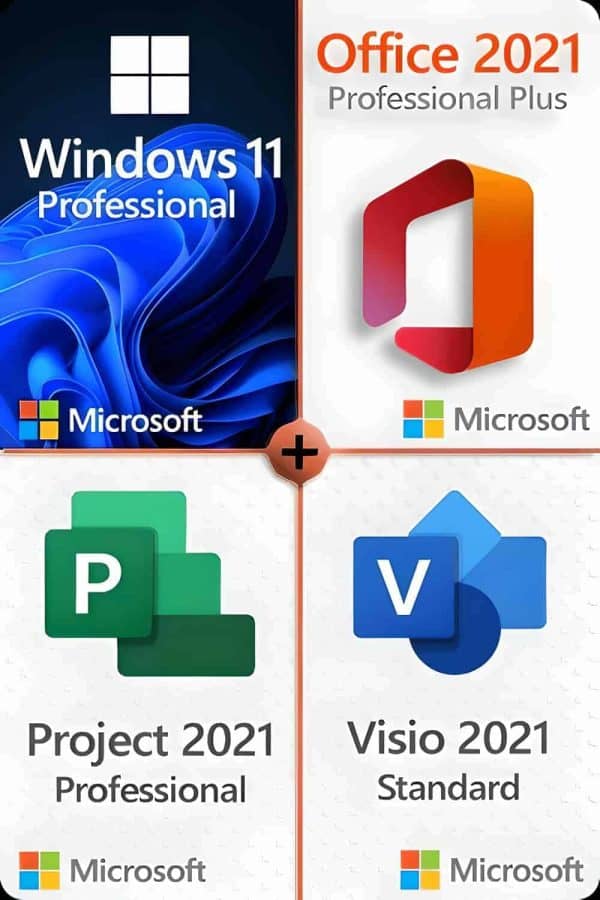 Windows 11 Professional + Project 2021 Professional + Office 2021 Professional + Visio 2021 Standard - Licens til 3 enheder
