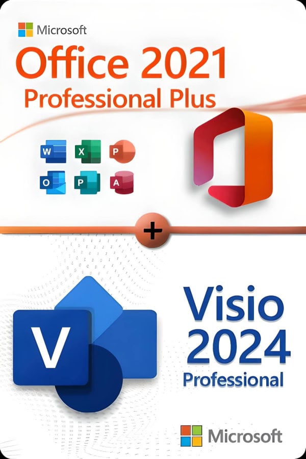 Microsoft Office 2021 Professional Plus + Microsoft Visio 2024 Professional licens til 3 enheder