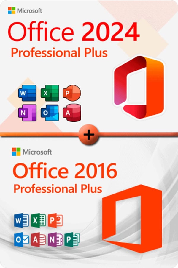 Microsoft Office 2024 Professional Plus + Microsoft Office 2016 Professional Plus LICENS TIL 3 ENHEDER
