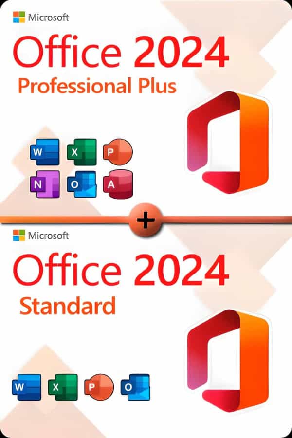 Microsoft Office 2024 Standard + Microsoft Office 2024 Professional Plus licens til 3 enheder