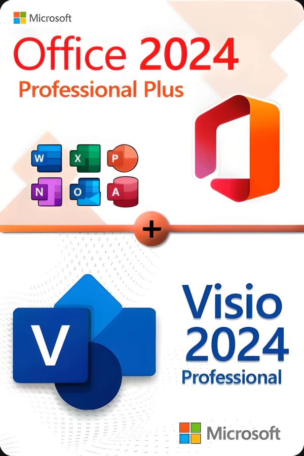 Microsoft Office 2024 Professional Plus + Microsoft Visio 2024 Professional-licens til 3 enheder