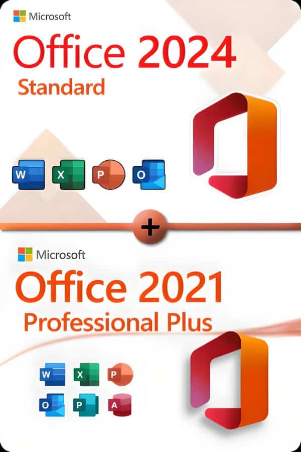 Microsoft Office 2024 Standard + Microsoft Office 2021 Professional Plus licens til 3 enheder