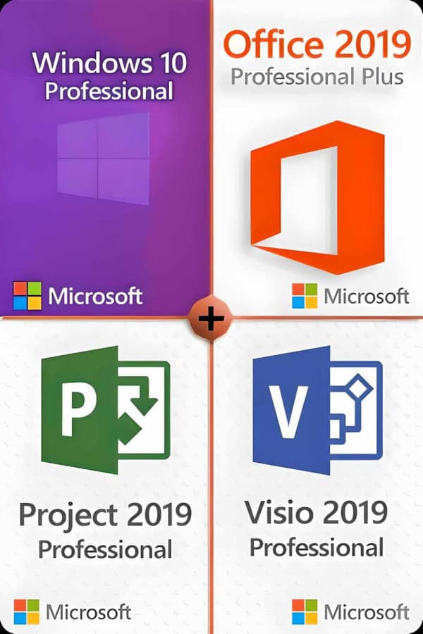 Windows 10 Professional + Visio 2019 Professional + Project 2019 Professional + Office 2019 Professional Plus LICENS TIL 3 ENHEDER