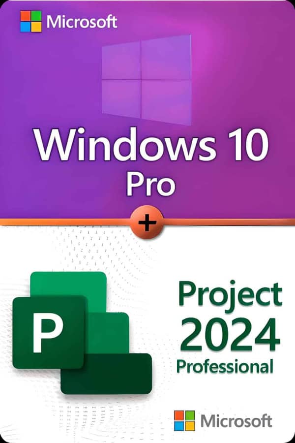 Microsoft Windows 10 Professional + Microsoft Project 2024 Professional-licens til 3 enheder