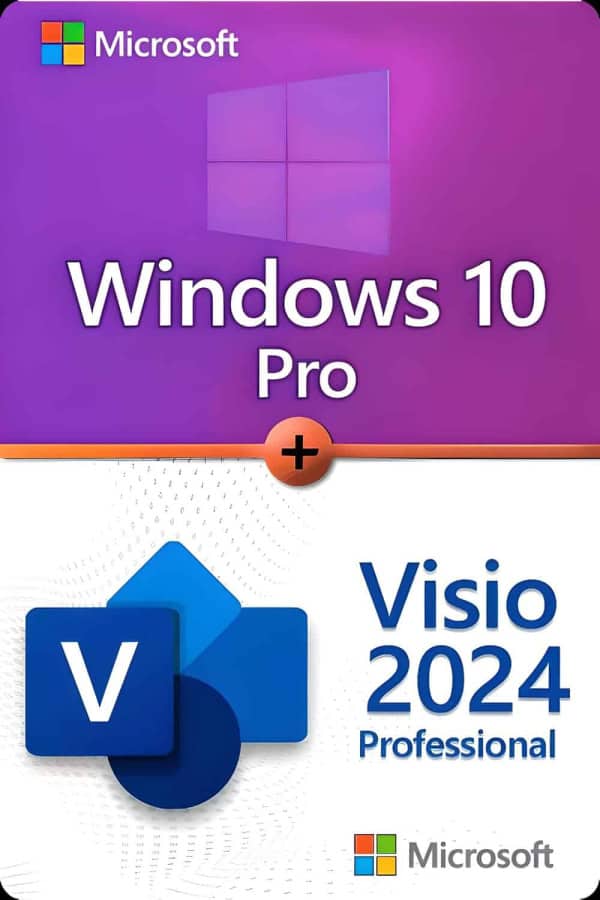 Microsoft Windows 10 Professional + Microsoft Visio 2024 Professional-licens til 3 enheder