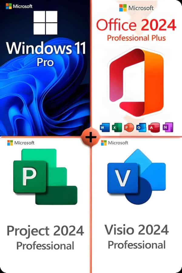 Windows 11 Professional + Project 2024 Professional + Office 2024 Professional + Visio 2024 Professional – LICENS TIL 3 ENHEDER