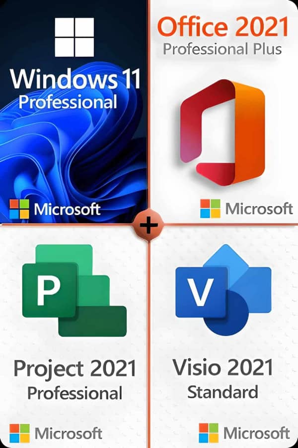 Windows 11 Professional + Project 2021 Professional + Office 2021 Professional + Visio 2021 Standard LICENS TIL 3 ENHEDER
