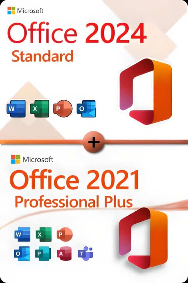 Microsoft Office 2024 Standard + Microsoft Office 2021 Professional Plus - Licens til 3 enheder